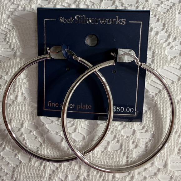 Belk Silverworks Jewelry - Belk Hoop Earrings Silverworks Shiny Fine Silver Plate Large Round